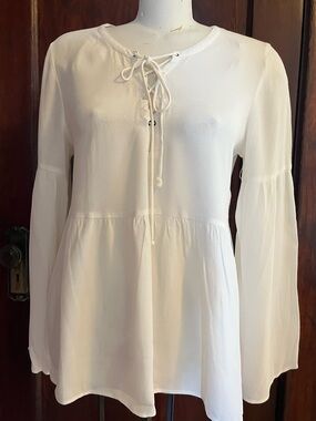 Daniel Rainn White Lace-Up Peasant Top